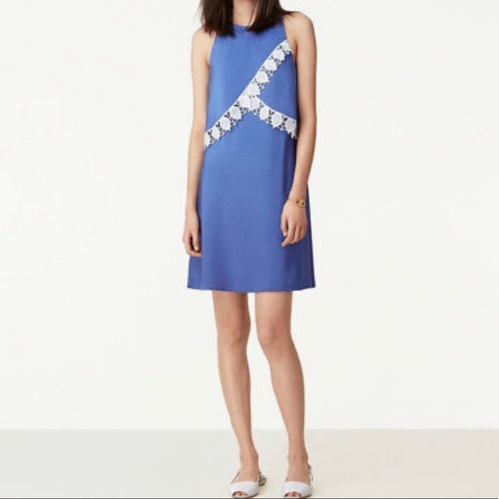 Tory Burch Amanda Draped Crochet-Trim A-line Dress In Hudson Blue
